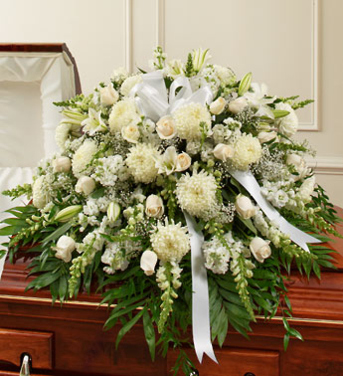 Heartfelt Memories White Half Casket Cover