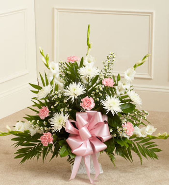 Tribute Pink & White Floor Basket Arrangement