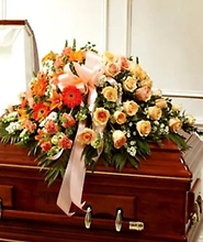 Peach And White Mixed Casket Spray