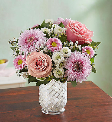 Floral Melody in White Mosaic Vase