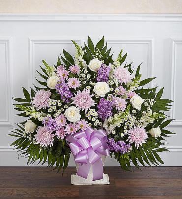 Heartfelt Tribute Floor Basket- Lavender & White