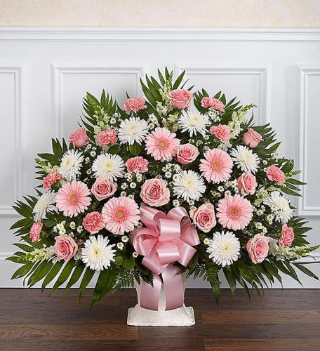 Heartfelt Tribute Floor Basket- Pink & White
