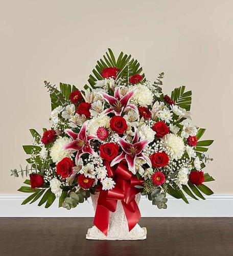 Red Rose and Lily Basket
