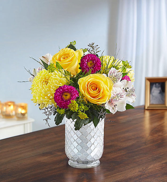 Beaming Sunshine in White Mosaic Vase