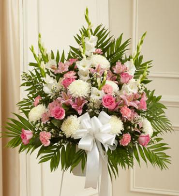 Heartfelt Sympathies Pink & White Standing Basket