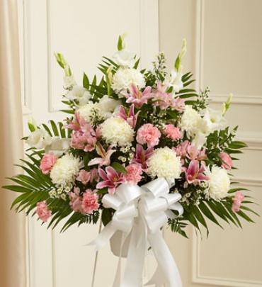 Heartfelt Sympathies Pink & White Standing Basket