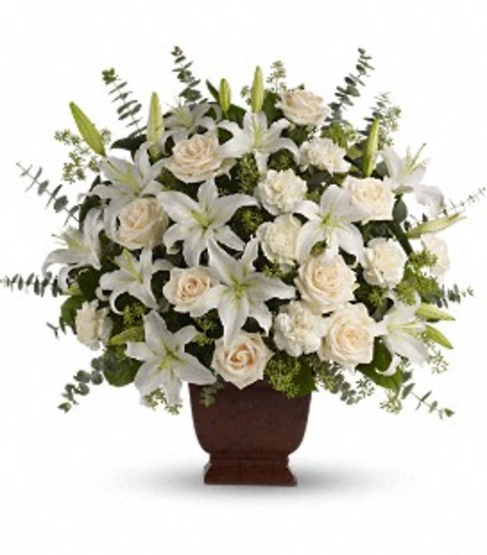 Loving Lillies & Roses In Brown square Planter