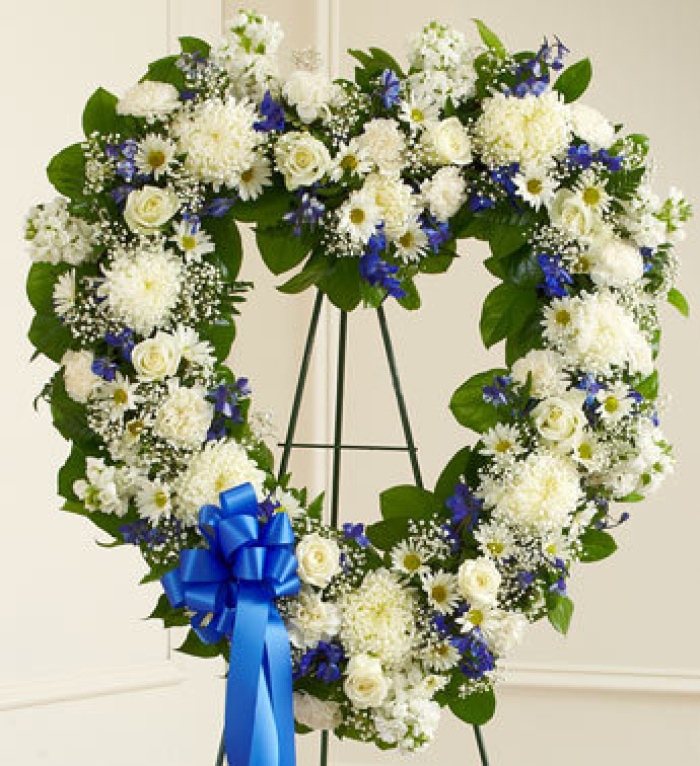 Always Remember Blue & White Floral Heart Tribute