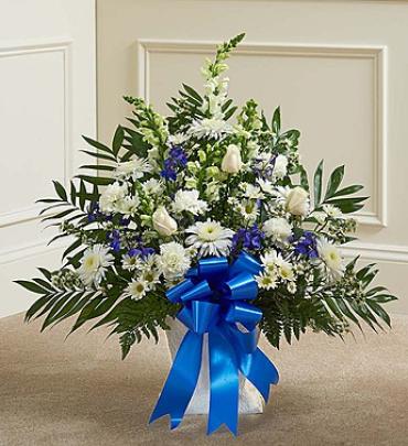 Tribute Blue & White Floor Basket Arrangement