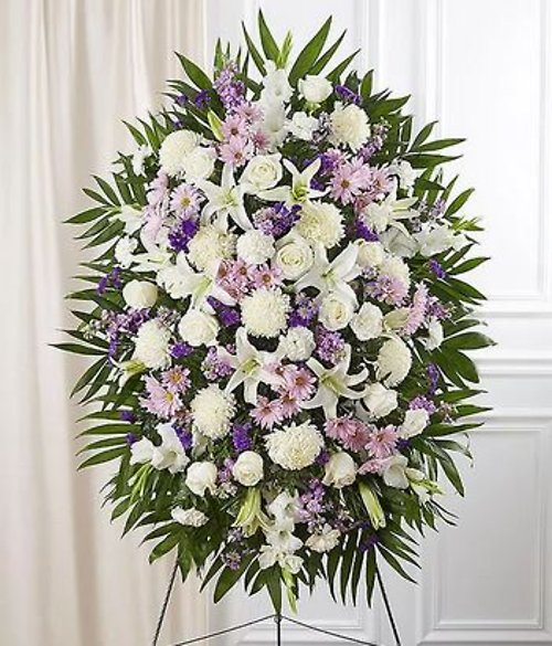 Deepest Sympathies Lavender & White Standing Spray