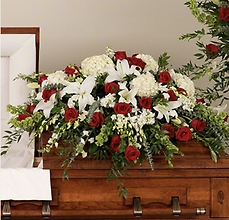 Red And White Mixed Flower Casket Spray