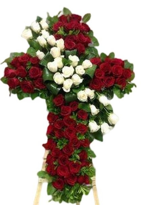 Red and White Rose Standing Cross