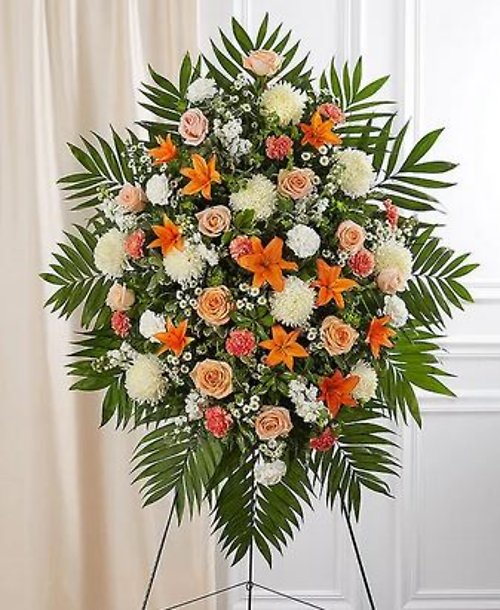 Deepest Sympathy Standing Spray-Peach/Orange/White