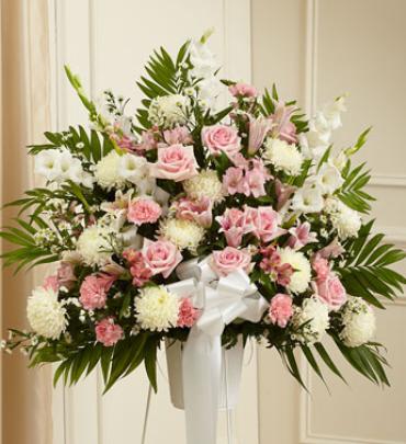 Heartfelt Sympathies Pink & White Standing Basket