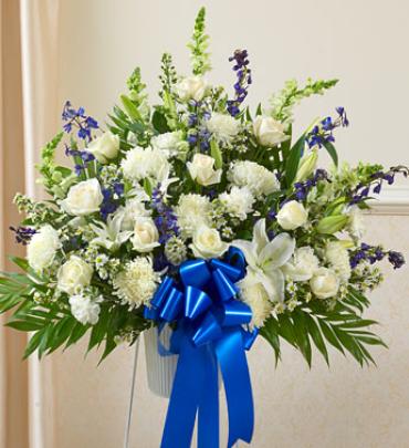 Heartfelt Sympathies Blue & White Standing Basket