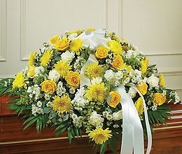 Yellow And White Mixed Flowers Casket Spray