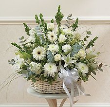 Mixed White Flowers In Wicker Basket