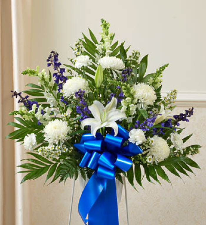 Heartfelt Sympathies Blue & White Standing Basket